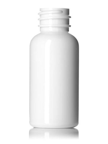 1 oz white PET boston round / cosmo bottle with 20-410 neck finish - CASED 990 - Rock Bottom Bottles / Packaging Company LLC
