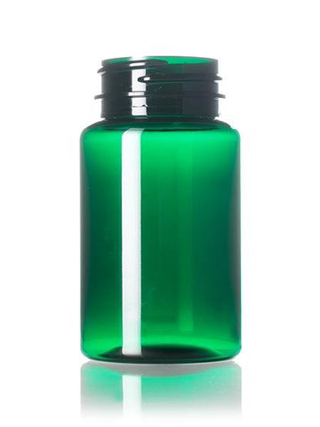 100 cc green PET pill packer bottle with 38-400 neck finish - CASED 580 - Rock Bottom Bottles / Packaging Company LLC