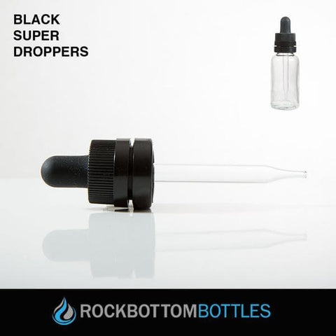 15ml Black Super Droppers - Rock Bottom Bottles / Packaging Company LLC