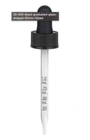 20-400 Black NON CRC Dropper with Graduated Pipette 91mm 1ml Bulb Cased 1400 - Rock Bottom Bottles / Packaging Company LLC
