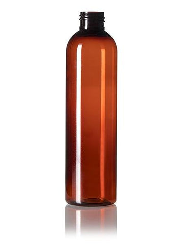 8 oz amber PET cosmo round bottle with 24-410 neck finish - CASED 468 - Rock Bottom Bottles / Packaging Company LLC
