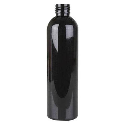8 oz Black PET cosmo round bottle with 24-410 neck finish - CASED 426 - Rock Bottom Bottles / Packaging Company LLC