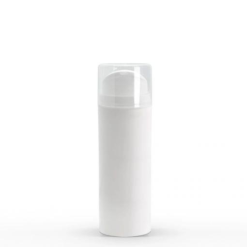 100ml White PP Mini Airless Pump Bottle with Clear Cap - Cased 288 - Rock Bottom Bottles / Packaging Company LLC