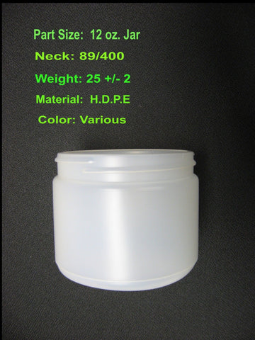 12 oz 89-400 Natural HDPE Jar - Cased 288 - 4608 per pallet - PRICE PER PALLET - Rock Bottom Bottles / Packaging Company LLC
