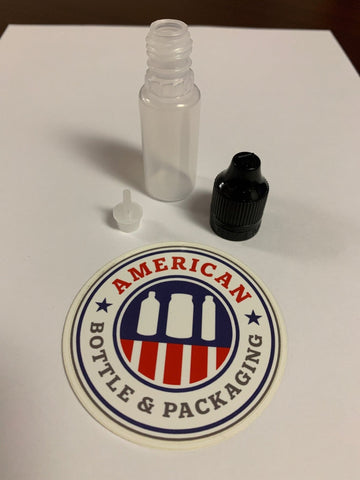 12ml LDPE Bottles with Black CRC TE Caps and Tip 5000 Per case - Rock Bottom Bottles / Packaging Company LLC