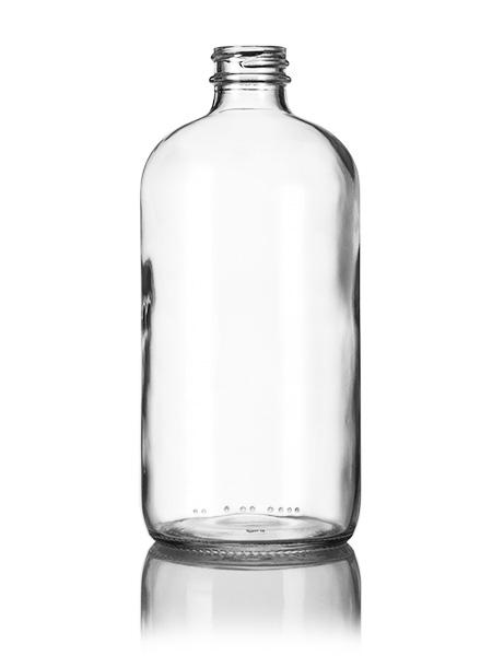 16 oz clear glass boston round bottle with 28-400 neck finish - CASED 60 - Rock Bottom Bottles / Packaging Company LLC