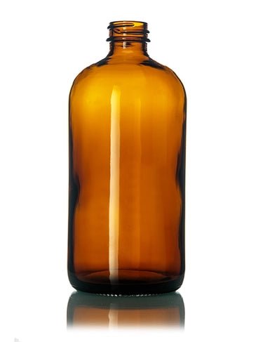16oz Amber Glass Boston Round Bottle with 28-400 Neck - Qty 1260 Per Pallet - Rock Bottom Bottles / Packaging Company LLC