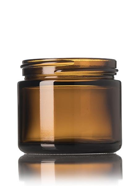 2 oz amber glass straight-sided round jar with 53-400 neck finish CASED 168 - Rock Bottom Bottles / Packaging Company LLC