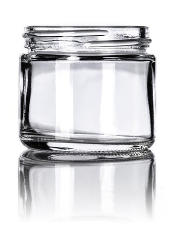 2 oz clear glass straight-sided round jar with 53-400 neck finish - CASED 168 - Rock Bottom Bottles / Packaging Company LLC
