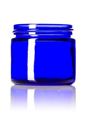 2 oz cobalt blue glass straight-sided round jar with 53-400 neck finish - CASED 168 - Rock Bottom Bottles / Packaging Company LLC