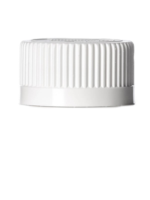 20-400 White CRC Child Resistant Cap with Universal Heat Liner - Cased 3200 - Rock Bottom Bottles / Packaging Company LLC