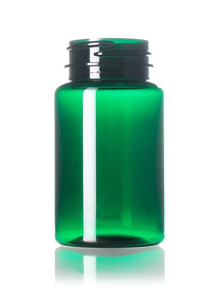 200 cc green PET pill packer bottle with 38-400 neck finish - CASED 335 - Rock Bottom Bottles / Packaging Company LLC