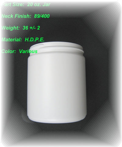 20oz White HDPE 89-400 Jar - Cased 180 - Price per Pallet Count 2880 - Rock Bottom Bottles / Packaging Company LLC