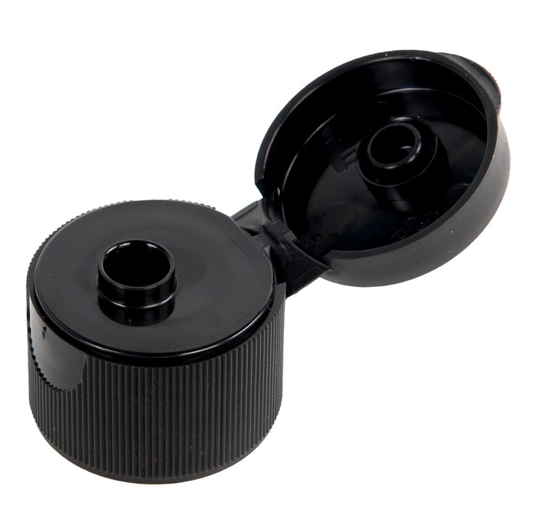 24-410 Black Ribbed Flip Cap .25in Orifice / Heat Induction Liner - Cased 5000 - Rock Bottom Bottles / Packaging Company LLC