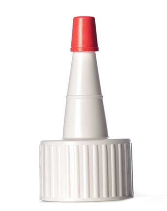 24-410 Ribbed Skirt Yorker Red Tip White PP Plastic Cased 1800 - Rock Bottom Bottles / Packaging Company LLC
