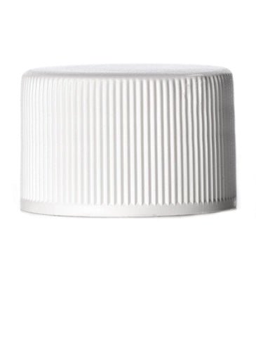 24-410 White Ribbed Cap with Heat Induction Liner for PET - CASED 4000 - Rock Bottom Bottles / Packaging Company LLC