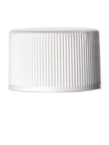 24-410 White Ribbed Cap with PS Liner for PET - CASED 4000 - Rock Bottom Bottles / Packaging Company LLC