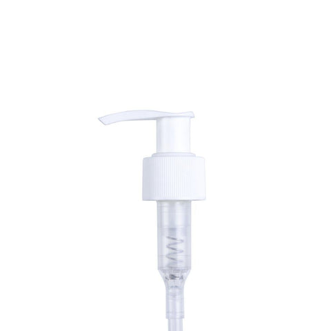 24-410 White Ribbed Lotion Pump 190mm Down Tube - Cased 850 - Rock Bottom Bottles / Packaging Company LLC