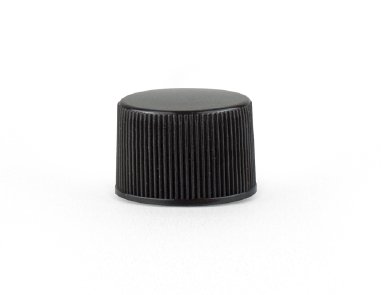28-410 Black Ribbed Cap Universal Pressure Sensitive Liner - Cased 3000 - Rock Bottom Bottles / Packaging Company LLC