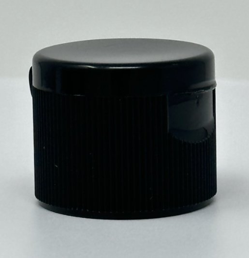 28-410 Black Ribbed Flip Cap .250 Opeing UHIS Liner Cased 3000 - Rock Bottom Bottles / Packaging Company LLC