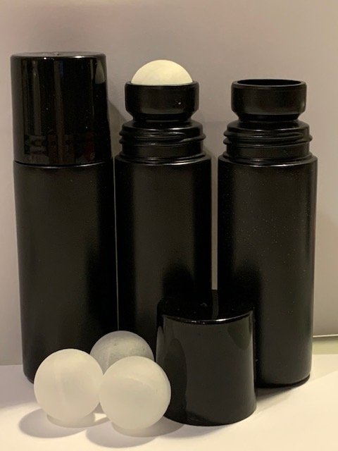 3 oz Black HDPE Plastic Roll On Bottle (Not Refillable) Includes: Bottle, Cap and Ball - SAMPLE - Rock Bottom Bottles / Packaging Company LLC