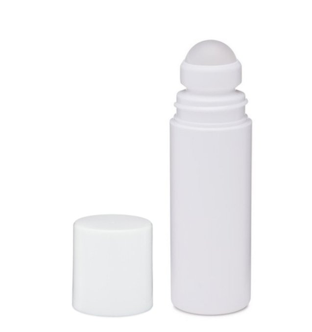 3 oz White HDPE Plastic Roll On Bottle with Cap- Includes: Bottle, Cap and Ball - Cased 595 - Rock Bottom Bottles / Packaging Company LLC