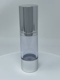 30ml Airless Pump - Clear Bottle Chrome Bottom and Cap White Pump - CASED 1000 - Rock Bottom Bottles / Packaging Company LLC
