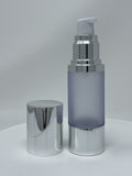 30ml Airless Pump - FROSTED Bottle Chrome Bottom and Cap White Pump - CASED 1000 - Rock Bottom Bottles / Packaging Company LLC