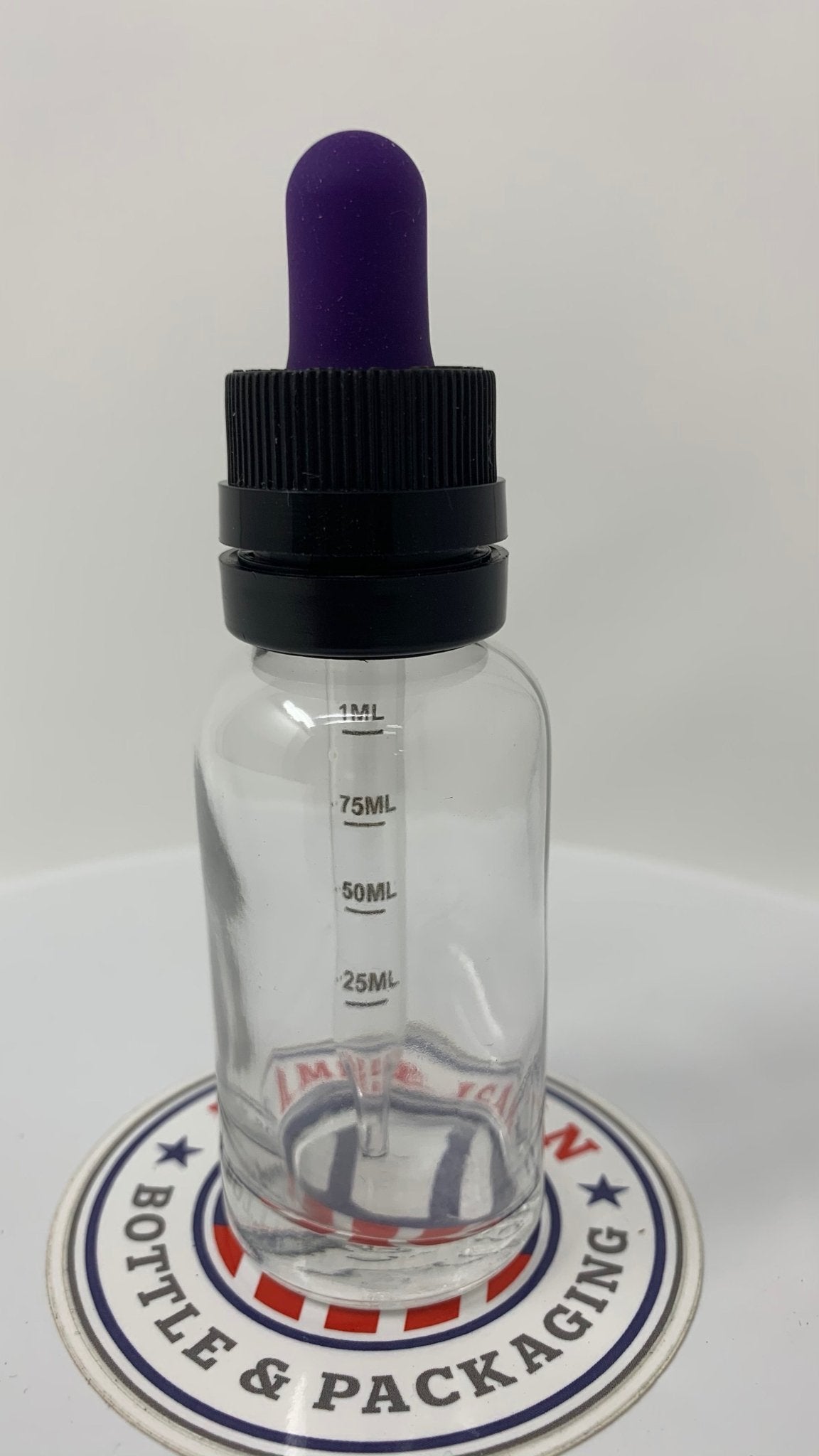 30ml Black Super Dropper with Purple Bulb CRC/TE Graduated -CASED 330 - Rock Bottom Bottles / Packaging Company LLC