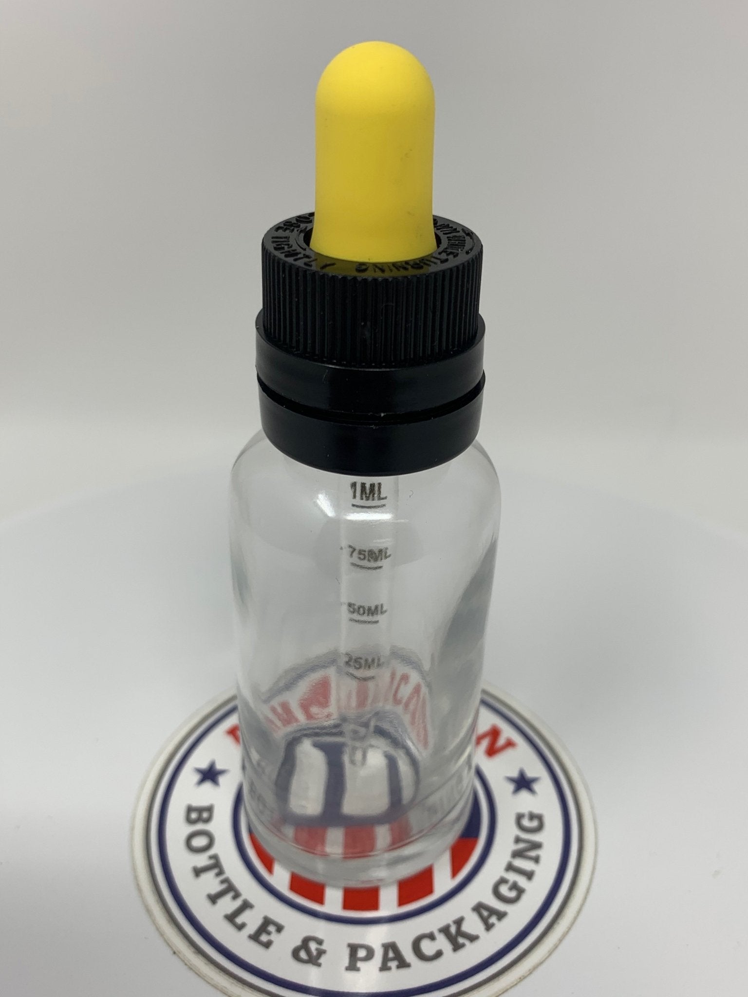 30ml Black Super Dropper with Yellow Bulb CRC/TE Graduated -CASED 330 - Rock Bottom Bottles / Packaging Company LLC