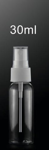 30ML BOTTLE CLEAR PET WITH WHITE MIST SPRAYER AND CAP 1000 PER CSE - CALL TO ORDER PLEASE - Rock Bottom Bottles / Packaging Company LLC