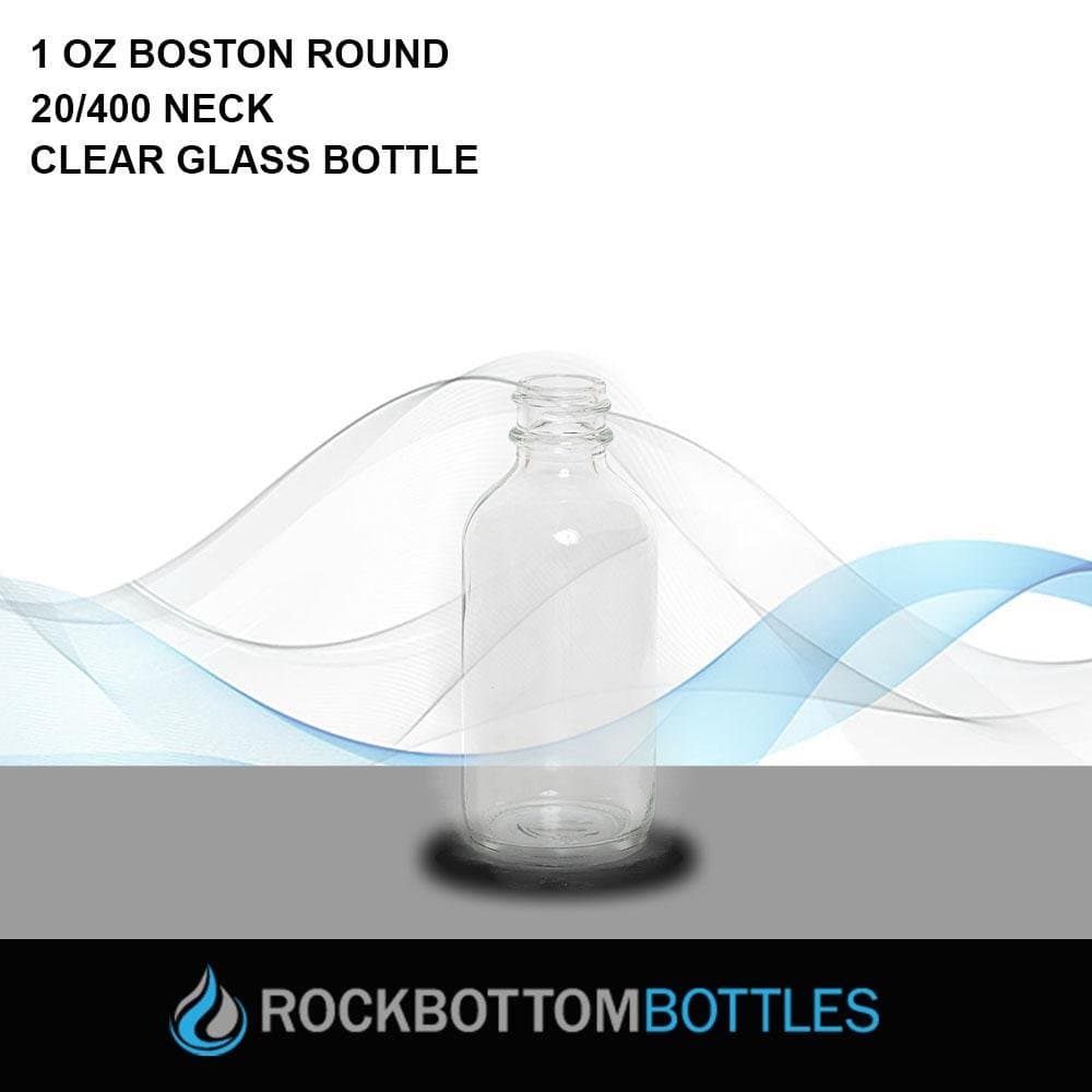 30ml Clear Boston Round Glass Bottle (20/400 neck) - Rock Bottom Bottles / Packaging Company LLC