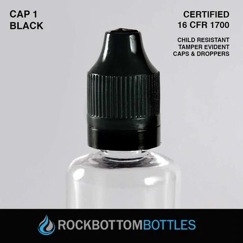 30ml PET Bottle with Black Cap and Tip - Cased 2000 - Rock Bottom Bottles / Packaging Company LLC