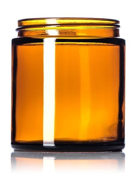 4 oz amber glass straight-sided round jar with 58-400 neck finish- CASED 30 - Rock Bottom Bottles / Packaging Company LLC