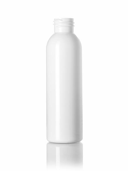 4 oz white PET cosmo round bottle with 24-410 neck finish - 1 full pallet - 9660 tray packed - Rock Bottom Bottles / Packaging Company LLC