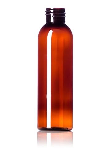 4oz amber PET cosmo round bottle with 24-410 neck finish - CASED 805 - Rock Bottom Bottles / Packaging Company LLC