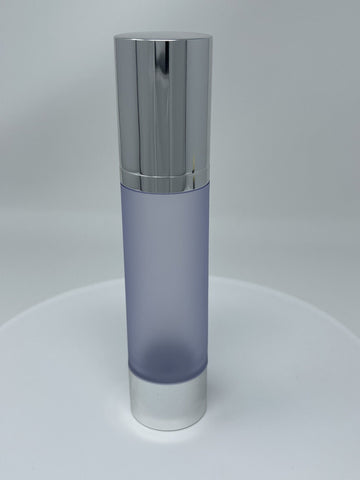 50ml Airless Pump - FROSTED Bottle Chrome Bottom and Cap White Pump - CASED 600 - Rock Bottom Bottles / Packaging Company LLC