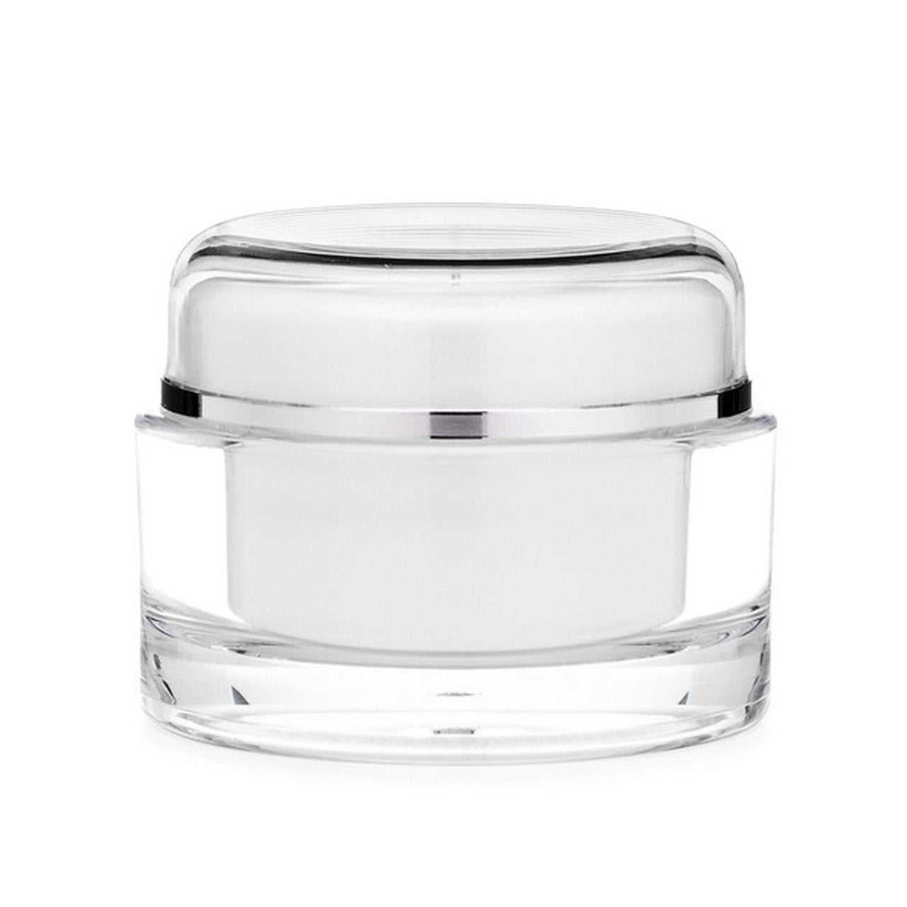50ml clear acrylic clear jar (Disc Liner & Clear/Silver Cap) - Cased 200 - Rock Bottom Bottles / Packaging Company LLC