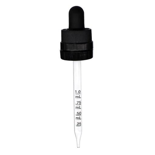 60ml - 2 oz - Black Super Dropper with Graduated Pipette 94mm - 18-415 - CASED 1400 - Rock Bottom Bottles / Packaging Company LLC