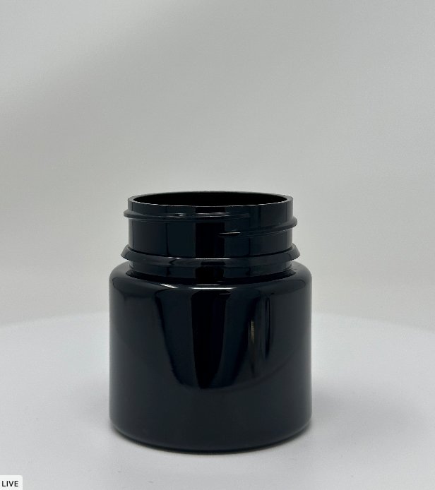 60ml / 2oz 44mm CRCTE Black PET Jar Cased 1000 Jar ONLY Lid Sold Separately - Rock Bottom Bottles / Packaging Company LLC