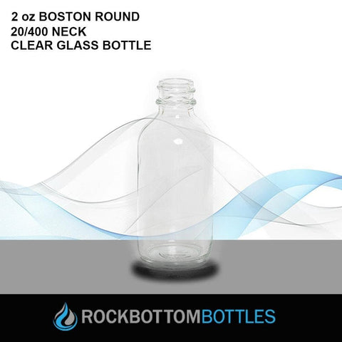 60ml Clear Boston Round Glass Bottle (20/400 neck) - Rock Bottom Bottles / Packaging Company LLC