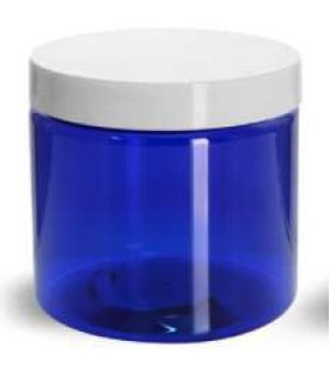 8oz 250ml 89-400 Neck Cobalt PET Jar with White Smooth PP Lid and PS Liner 89-400 - Rock Bottom Bottles / Packaging Company LLC