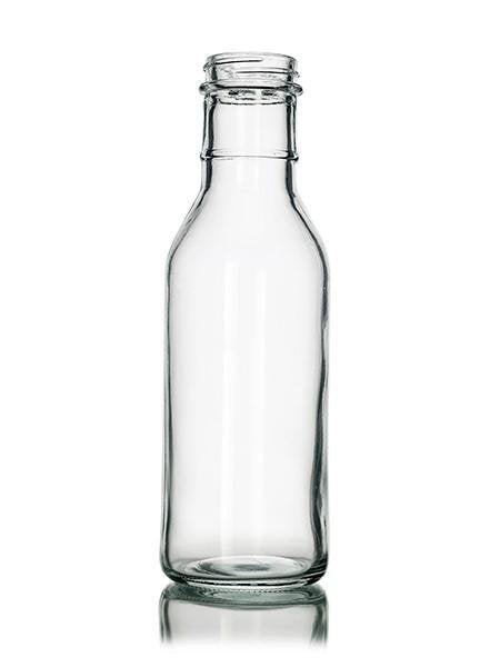 8oz clear glass sauce bottle with 38-400 neck finish - Cased 12 -162 cs Per Pallet - Rock Bottom Bottles / Packaging Company LLC