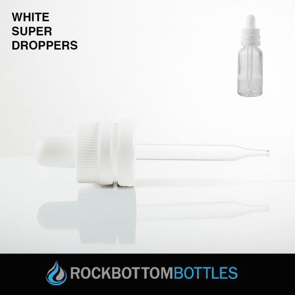 White 15ml Super Droppers - Rock Bottom Bottles / Packaging Company LLC
