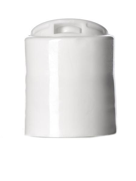 White PP 20-410 smooth skirt disc top cap with pressure seal -  Cased 4000 - Rock Bottom Bottles / Packaging Company LLC
