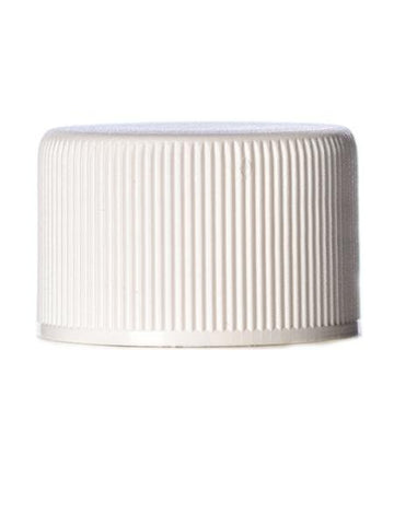 White PP 24-410 Ribbed Skirt Lid w/ Foam Liner - Single - Rock Bottom Bottles / Packaging Company LLC