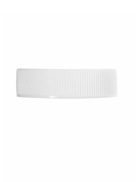 White PP 38-400 ribbed skirt lid with unprinted pressure sensitive (PS) liner CASED 2900 - Rock Bottom Bottles / Packaging Company LLC