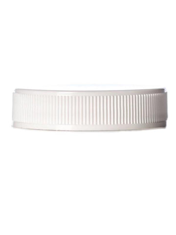 White PP plastic 45-400 ribbed skirt unlined lid - Rock Bottom Bottles / Packaging Company LLC